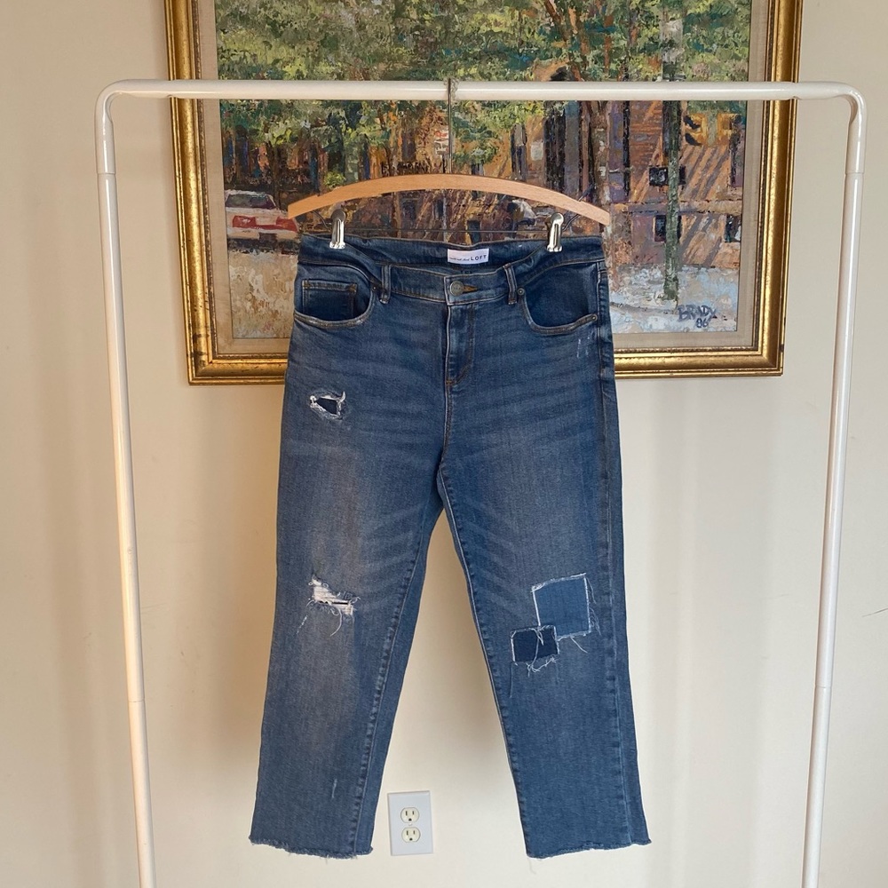 LOFT patchwork straight leg cropped jeans